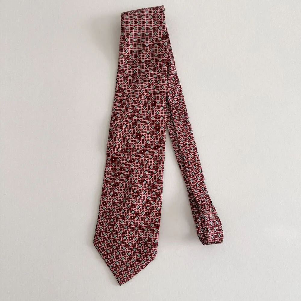 Stafford Italian Silk Tie Red Blue Geometric Pattern Classic 3.5